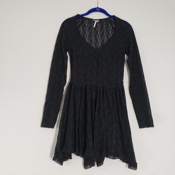 Free People Intimately Dress XS Lace Black Whimsigoth Sheer Witchy Skater Goth - Picture 1 of 16